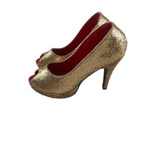 Rubie's Costume Company Gold Glitter CosPlay Peep Toe Heels - Small (5-6)